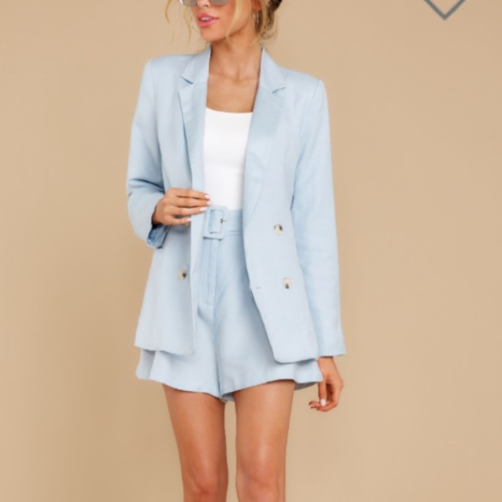 Blazer jacket loose fit pale blue one button - Picture 2 of 9